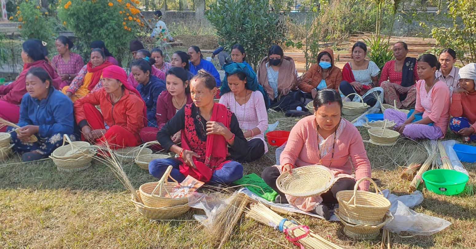 ढकिया बुन्न सिक्दै थारु महिला